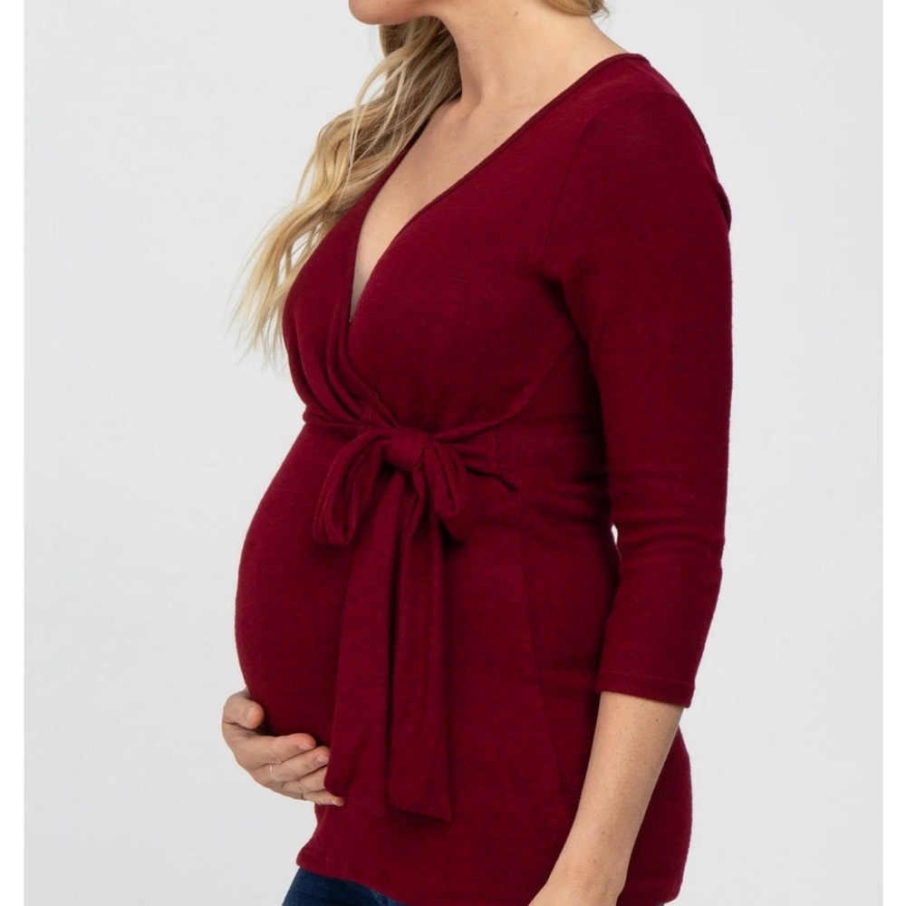 PinkBlush - Burgundy and Heather Grey Maternity Wrap Tops - Nursing Friendly